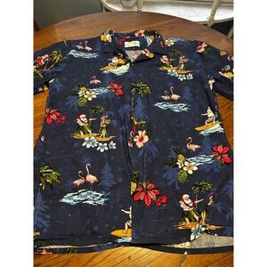 Hawaii Hangover Mens Christmas Aloha Shirt Navy Surfing Santa Hula XL Cotton